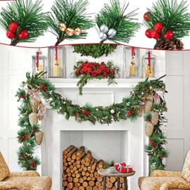 RHQFDM 20 Pieces Realistic Artificial Pine Sprigs with Red Berries and Pine Cones,Small Christmas Greenery Decor for DIY Wreaths,Winter Weddings and Festive Arrangements(4-Style Set)