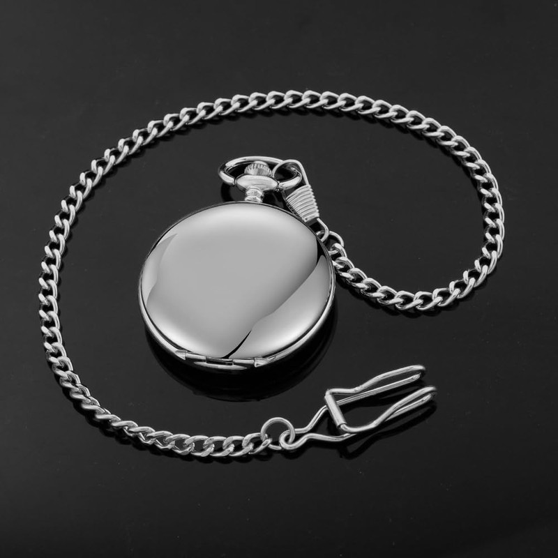 Tiong Silver Smooth Steel Bracket Design Men's Pocket Watch Arabic
