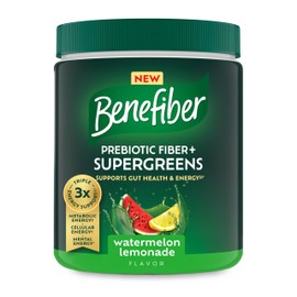Benefiber Prebiotic Fiber + Supergreens Dietary Supplement Powder, Watermelon Lemonade Flavor, 8.8 oz (250g), 25 Day Supply