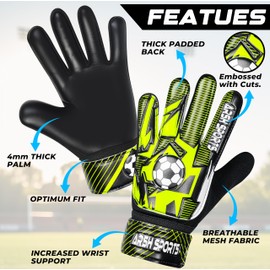 Arsh Sports Soccer Goalie Gloves for Kids,Goalkeeper Gloves for Youth Boys Girls 4MM Latex Palm,Anti Slip,Super Gip Double Wrist Protection (Black-Yellow, Size 6 Suitable for 13 to 15 Years Old)