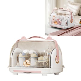 Headerbs Baby Bottle Storage Box with Lid Dustproof Drying Rack Plastic Cabinet Organizer for Toddler Tablewares Baby Bottle Holder with Lid ()