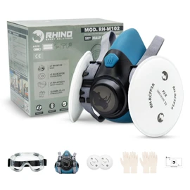 RHINO Smart Solutions Dust Respirator Mask RH-M102 Respirator Mask P3R FFP3 Filter with Protective Glasses Gas Mask for Fine Dust, Painter, Mould, Artwork, Sanding