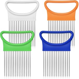 4 Pieces Onion Holder Slicer Stainless Steel Onion Slicer Vegetable Tomato Holder Slicer Cutter for Kitchen Worker Safety Cooking Tools, 4 Colors