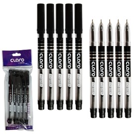 CLARO Majesty-ST Ballpoint Pens, BLACK, 0.7mm Fine Point, Pack of 10, Bright Ink, Smooth Writing Biros, School Office Home Use, PATEL Black Ball Pen