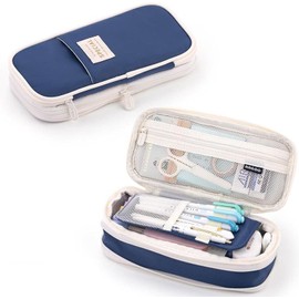 Pencil Case for School Supplies, Large Pencil Pouch with Zipper, Cute Pencil Bag for Office Supplies Makeup Bag, Desk Organizer for College Adults Women Men (Dark Blue)