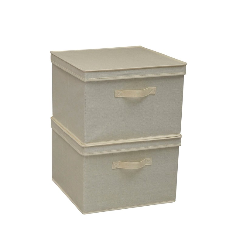 Household Essentials Square KD Storage Box With Lid, Cream Linen