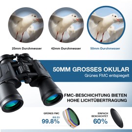 FREE SOLDIER 20 x 50 Binoculars - Adult Binoculars with Night Vision in Low Light, BAK4 Prism FMC Lens, Compact Binoculars with Smartphone Adapter for Hiking, Birds, Watching, Hunting, Black