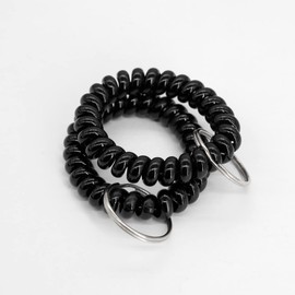 50 pcs Stretchable Key Ring Band Keychain Spriral Wrist Coil Keychain Black for Number Tag Key Tag (Black)