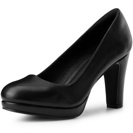 Allegra K Women's Platform Round Toe Chunky Heel Black Pumps Shoes 6 M US