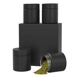 Soluimarex Smell Proof Jar(4 oz) ，4 Pack Air Tight Herb Container，Thick Uv Resistant Jar with Child-Resistant Lid，Black Glass Storage Jars for Coffee/Herb/Tea