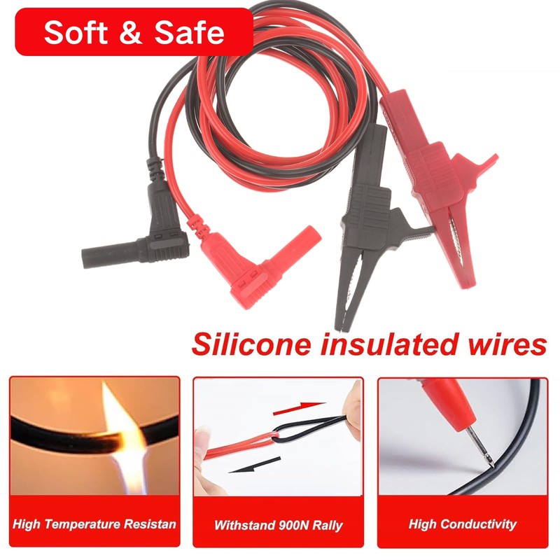 2PCS Heavy Duty Alligator Clips Test Leads, 18AWG Multimeter Alligator