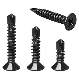 90 PCS Black Self Tapping Screws for Metal – Stainless Steel Self Drilling Screws (Flat Head)