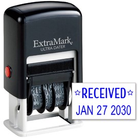ExtraMark Ultra Dater Self-Inking Rubber Date Office Stamp with Received Phrase & Date - Style 2, Blue Ink, 12-Year Band