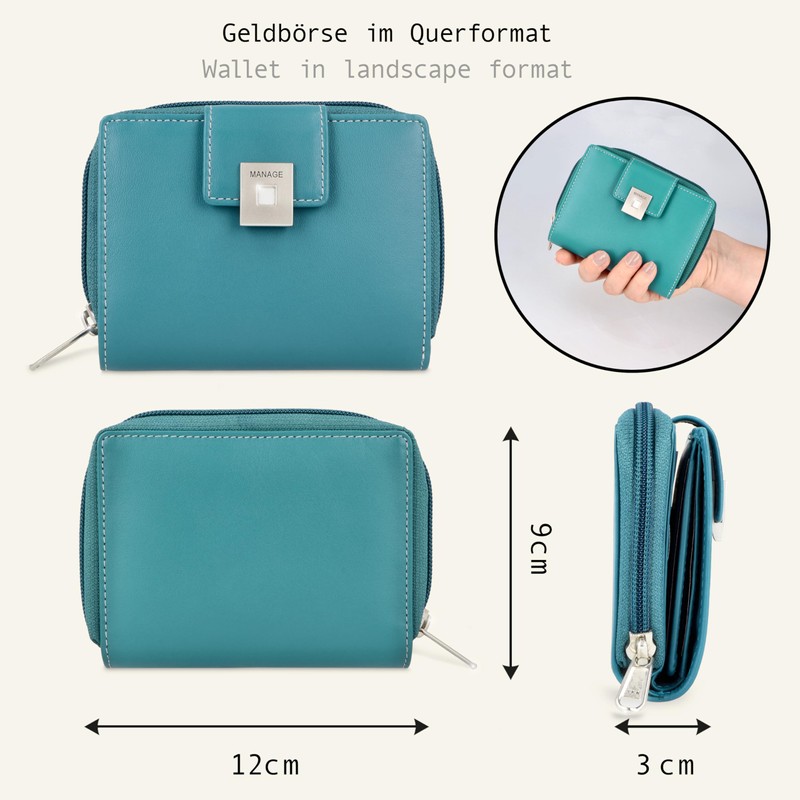 MANAGE Premium Women's Turquoise Purse - RFID NFC Protection -