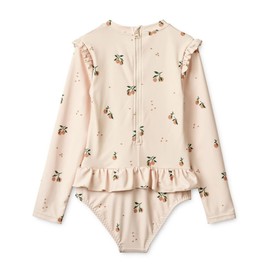 LDIOIF Toddler Girls Long Sleeve Swimsuit Zipper Rash Guard One Piece Bathing Suit UPF50 Pink Cherry Sunsuit w/Ruffle 18-24M