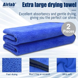 Airlab XXL Auto Trockentuch Mikrofasertuch 90X60 cm, 2er-Set Microfasertücher Autopflege Poliertücher, Saugstark & Lackschonend, Microfasertuch für Auto, Motorrad und Fenster, 500 GSM