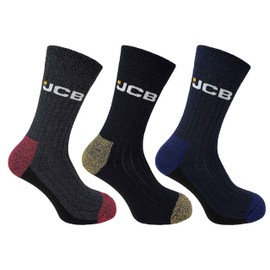 JCB Socks - Workwear Apparel Socks Mens - 3 Pack - Reinforced Heels and Toes - Boot Socks - Assorted Black Socks - UK 6-11, EUR 39-46