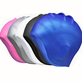 Durable Silicone Swimming Cap with Ear Pockets for Adults and Teens - Protects Long Hair and Provides High Elasticity - Color: 【silvery】