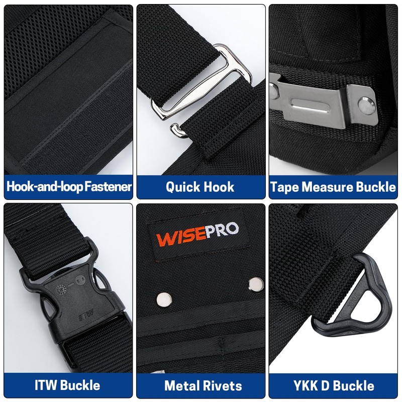 WISEPRO Tool Belt with Suspenders, Heavy Duty Adjustable Detachable Electrician