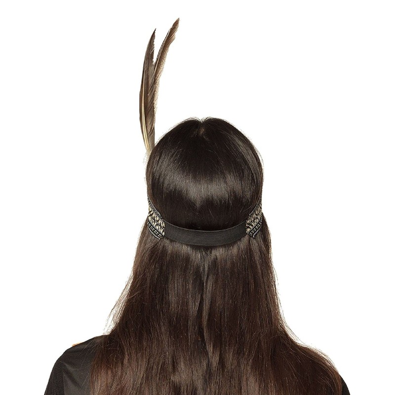 MIMIKRY Headband with Ethnic Pattern and 2 Goose Feathers for