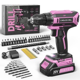 Pink Cordless Drill Set, 20V Max PowerDrill for Women, Lightweight ElectricDrill with Power Pack and Charger, 25 Position and 56 Pcs Accessoires, Womens Drill Tools Kit for House