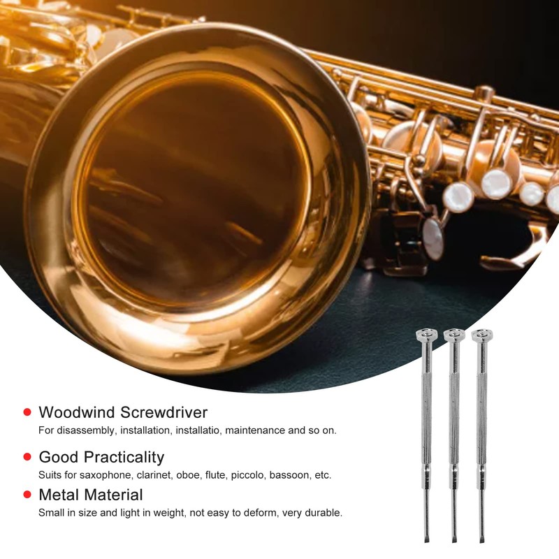 3pcs Wind Instrument Screwdriver Repair Maintenance Tool Set Silver for