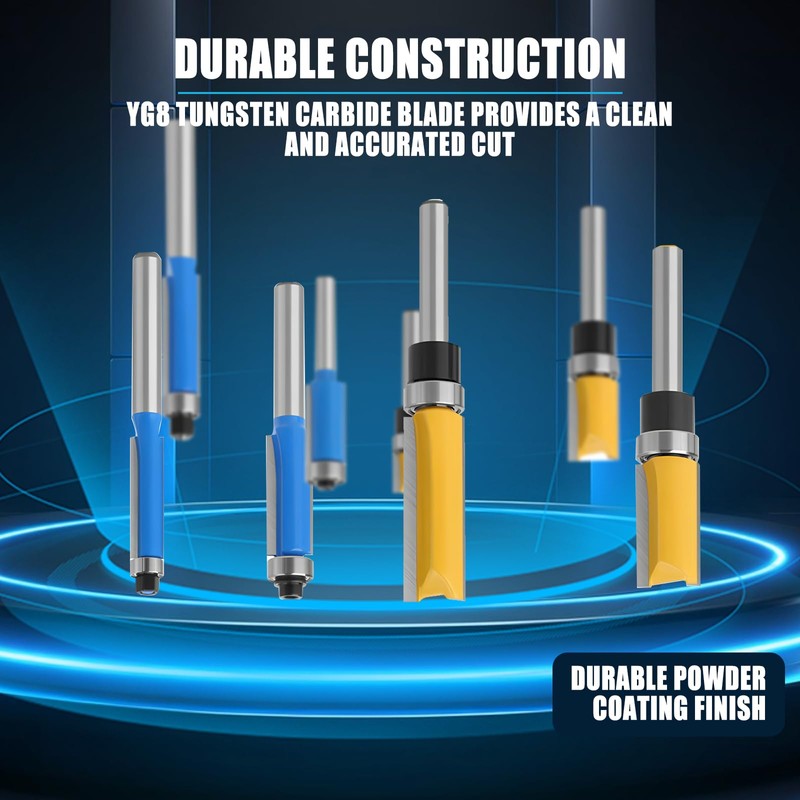 16Pcs 1/4 Inch Shank Flush Trim Router Bit Set Top