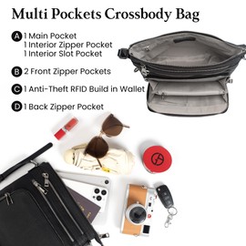 befen Genuine Leather Cross Body Bags for Women Small RFID Shoulder Bag for Women Black Handbags for Women with Adjustable Strap