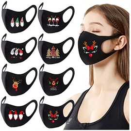 Geduoer Unisex Adult Protective_Cover_Mask_Face For Christmas Colorful Washable Reusable Ice Silk (8PC-A)