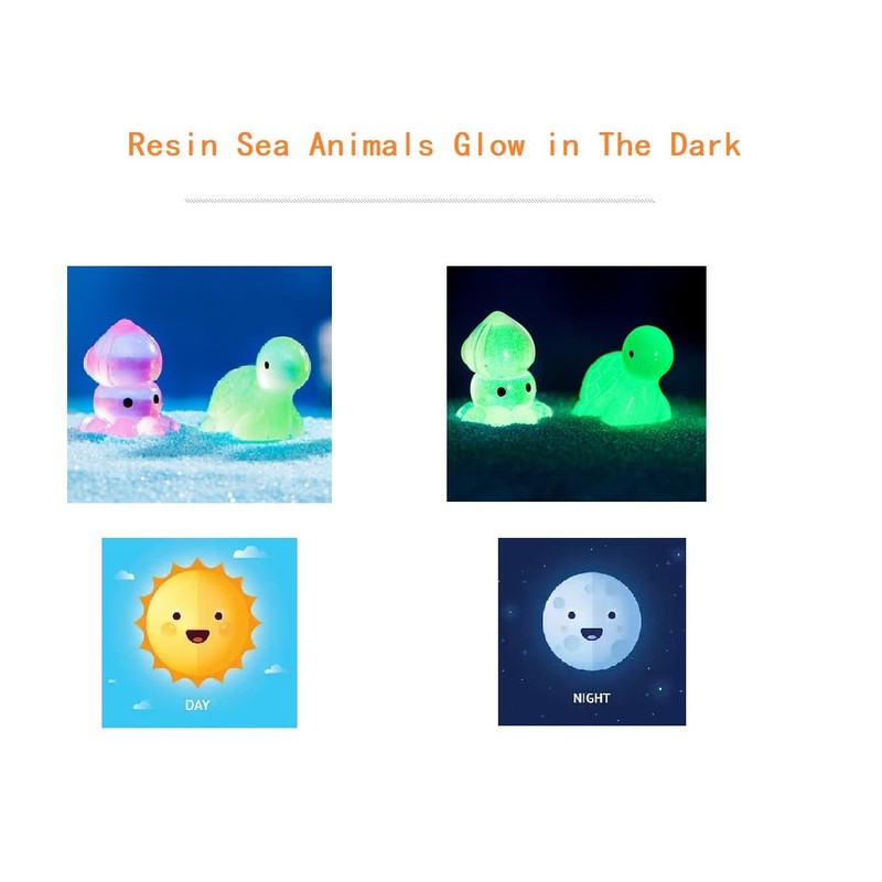 FANIXTIME 20pcs Mini Ocean Animals Glow in The Dark,Mini ResinCuttlefish,