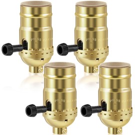Saysurey 4 Pcs UL Listed 2 Way Lamp Socket Replacement E26 Threaded Base Turn Switch Knob for On/Off Low-Medium-High Light Settings Light Bulb Socket for Table Floor Lamp Repair, Gold