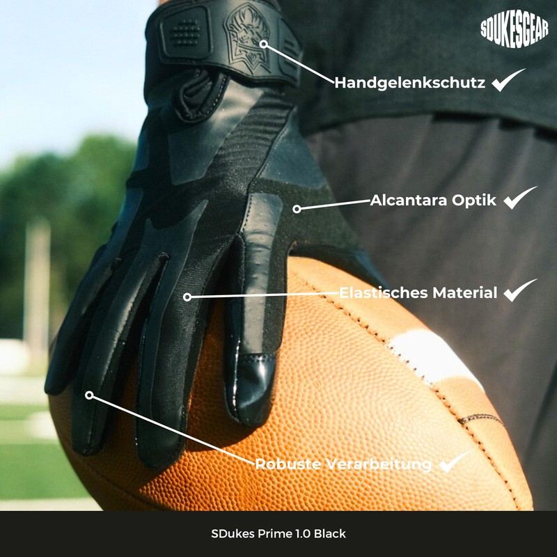 SDukes Prime 1.0 American Football Gloves Receiver (Black, M)