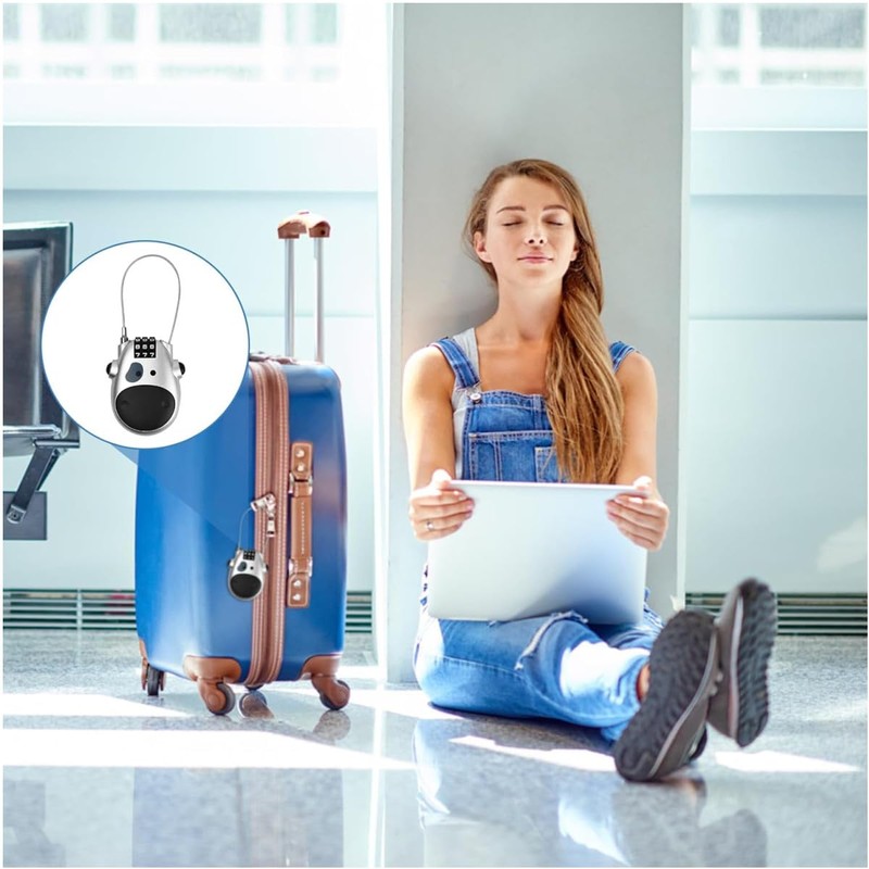 ZHjuju Cable Lock, 3digit Combination Lock Retractable Cable Lock Travel