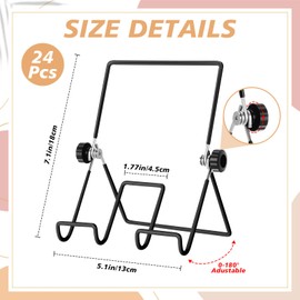 Kenning 24 Pcs Adjustable Metal Book Display Stands Bulk 5.5" x 7.1" Foldable Plate Holders Display Stands Iron Wire Easels for Picture Frame Photos Cookbooks(Black,Four Corners)