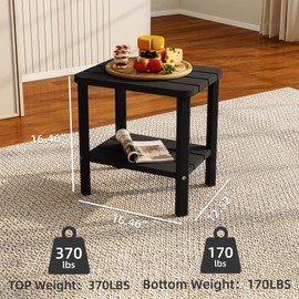 EasyUp Outdoor Side Table & End Table, 2-Tier Waterproof Resin Patio Table, Square End Table with Shelf for Porch, Balcony, Garden, All-Weather Black Outdoor Side Table for Lounge Chairs