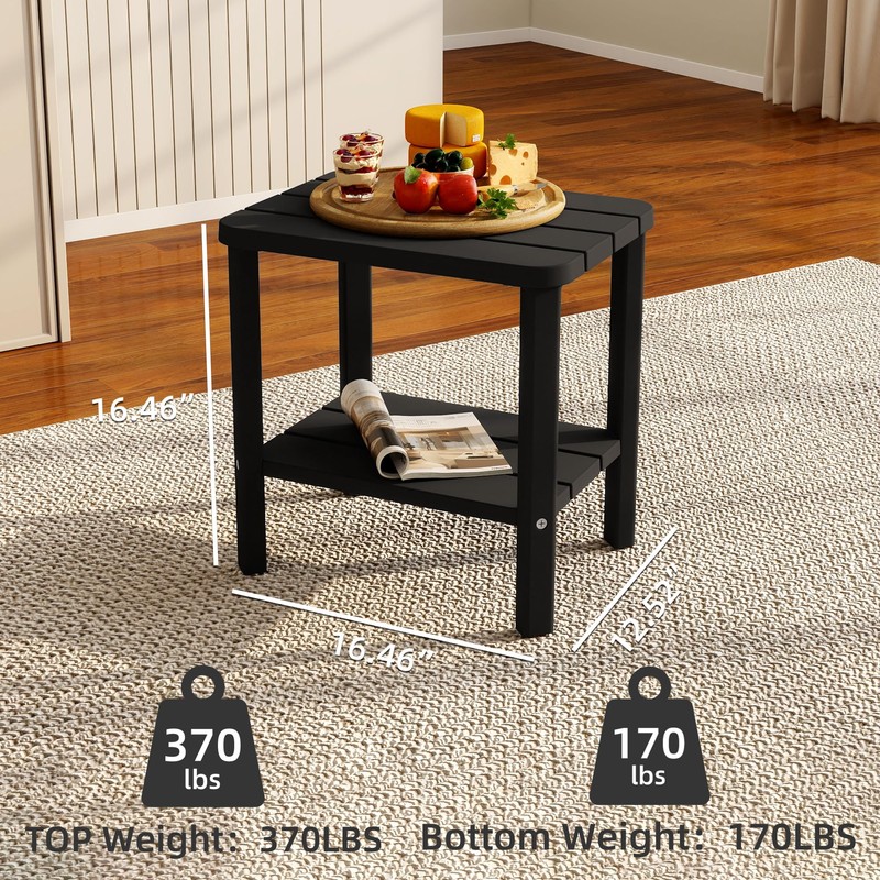 EasyUp Outdoor Side Table & End Table, 2-Tier Waterproof Resin