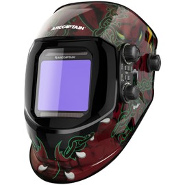 ARCCAPTAIN 3.94"X3.66" Large Viewing Screen Welding Helmet True Color Auto Darkening Solar Powered 4 Arc Sensor Welding Hood, Wide Shade 4-5/5-9/9-13 for ARC TIG MIG Welding Mask(Wolf Design)