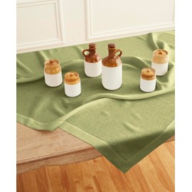 Solino Home Linen Square Tablecloth 52 x 52 Inch - Classic Hemstitch 100% Pure Linen Moss Green Table Throw - Machine Washable Tablecloth for St Patricks Day, Spring, Easter Decorations