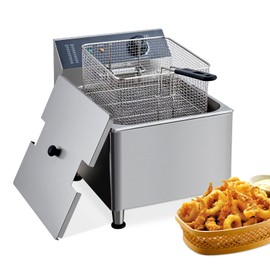 11.6QT Deep Fryer with Basket Commercial, 11L Electric Countertop Fryer Stainless Steel Deep Fryers, for Restaurant Home Use with Extra Large Frying Basket and Lid