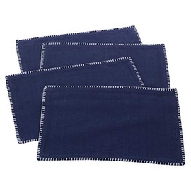 SARO Celena Collection Whip Stitched Design Cotton Placemat (Set of 4), 13"x19", Navy Blue, 4 Pieces