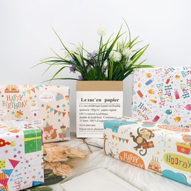 Birthday Wrapping Paper 12 Sheets Happy Birthday Gift Wrapping Papers for Men Women Large Colorful Folded Flat Wrapping Paper for Gift Present Holiday Birthday Party Supplies 19.7 X 27.5 Inch, 4 Styles