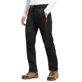 TBMPOY Men's Snow Ski Hiking Pants Waterproof Winter Fleece Lined Pants Camping Skiing Ice Fishing Pants with Belt 02 Thick Black XL