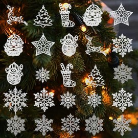 TYXHXTF 54 Pcs Glitter Snowflake Hanging Christmas Tree Decoration, Ornaments for Holiday Party, Xmas Home Indoor Décor, Christmas Party Supplies (Silver)