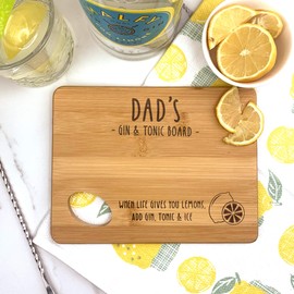 eBuyGB Engraved Wooden Dad's Gin & Tonic Chopping Board Gift, Bamboo Serving Board, Laser Engraved Cutting Board, Fathers Day, Birthday Present, Brown