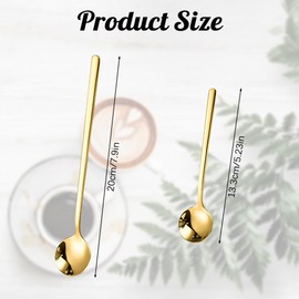 Gold Espresso Spoons, 4PCS 20 CM Long Handle Spoons with 8PCS 13.3CM Mini Coffee Spoons, Stainless Steel Teaspoons Stirring Spoons for Coffee Tea Dessert Ice Cream