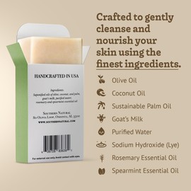 Southern Natural Goat Milk Soap Bar - 3 Pack Rosemary Mint - For Dry Sensitive Skin. Natural, Handmade Soap For Men, Women & Kids. Use On Face & Body