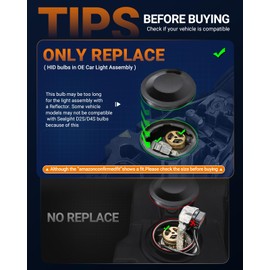 SEALIGHT D4S D4R Bulbs, 6000K Cool White 50000hrs LS HID Xenon Bulbs with 14000RPM Cooling Fan for HID Assembly, Pack of 2