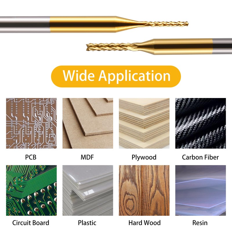 End Mill Sets,10Pcs Titanium Coat End Mill,1/8" Shank 1.5-3.175mm Micro