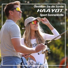 HAAYOT Polarised Cycling Glasses for Men Women Sports Sunglasses with 3 Lenses TR90 Frame MTB Glasses Mountain Bike Glasses Running Fishing Driving Cycling Shiny Black & Red