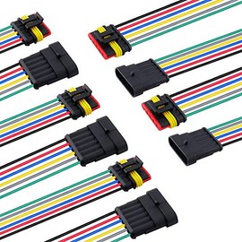 MUYI 5 Sets 18AWG Waterproof Electrical Connectors Kit 1.5mm Series Terminal and Rubber Seal with 10cm Wire Weatherpack Connectors (6 pin)